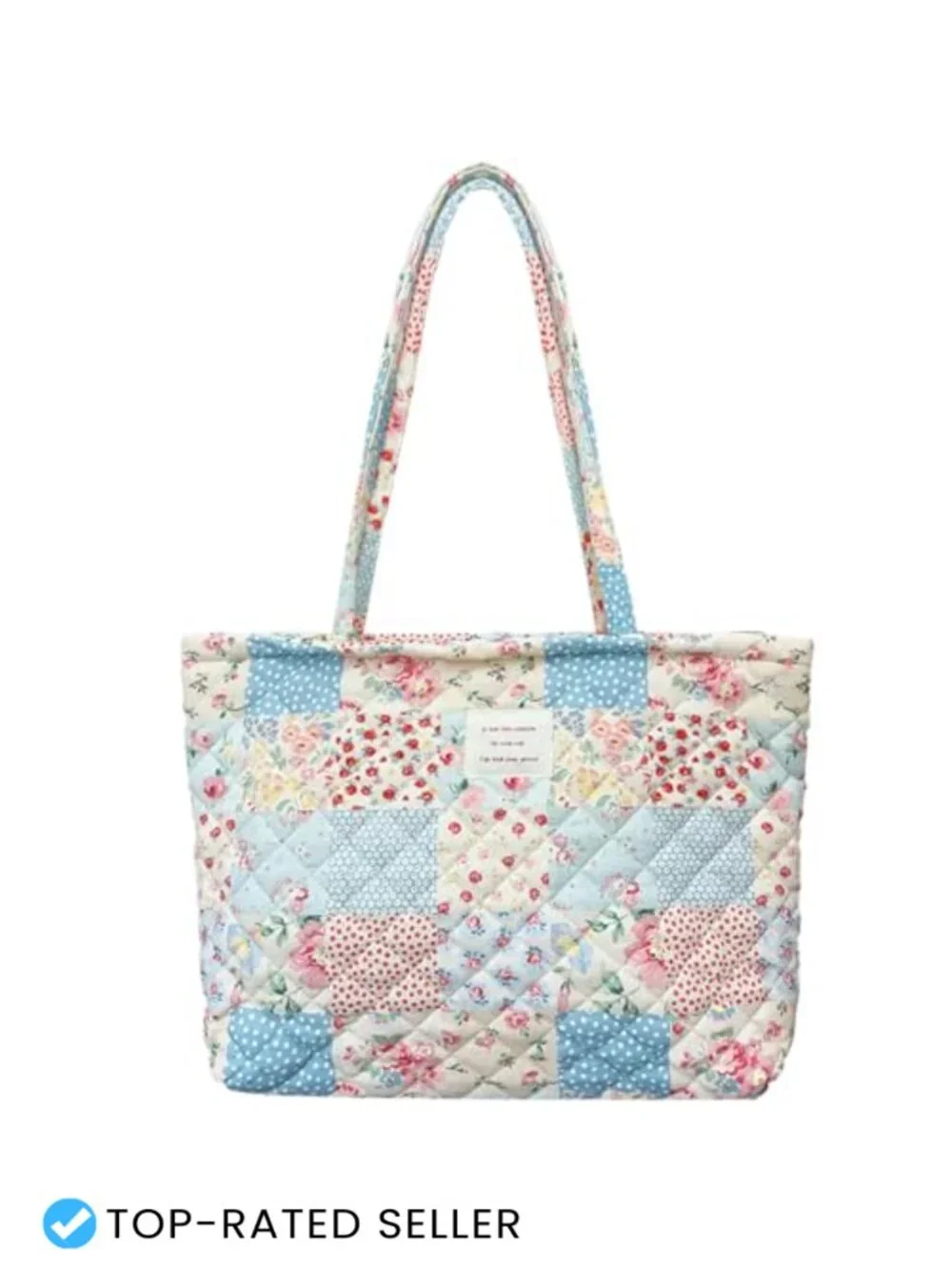 Quilted Floral Tote Bag with Zipper Closure for Women